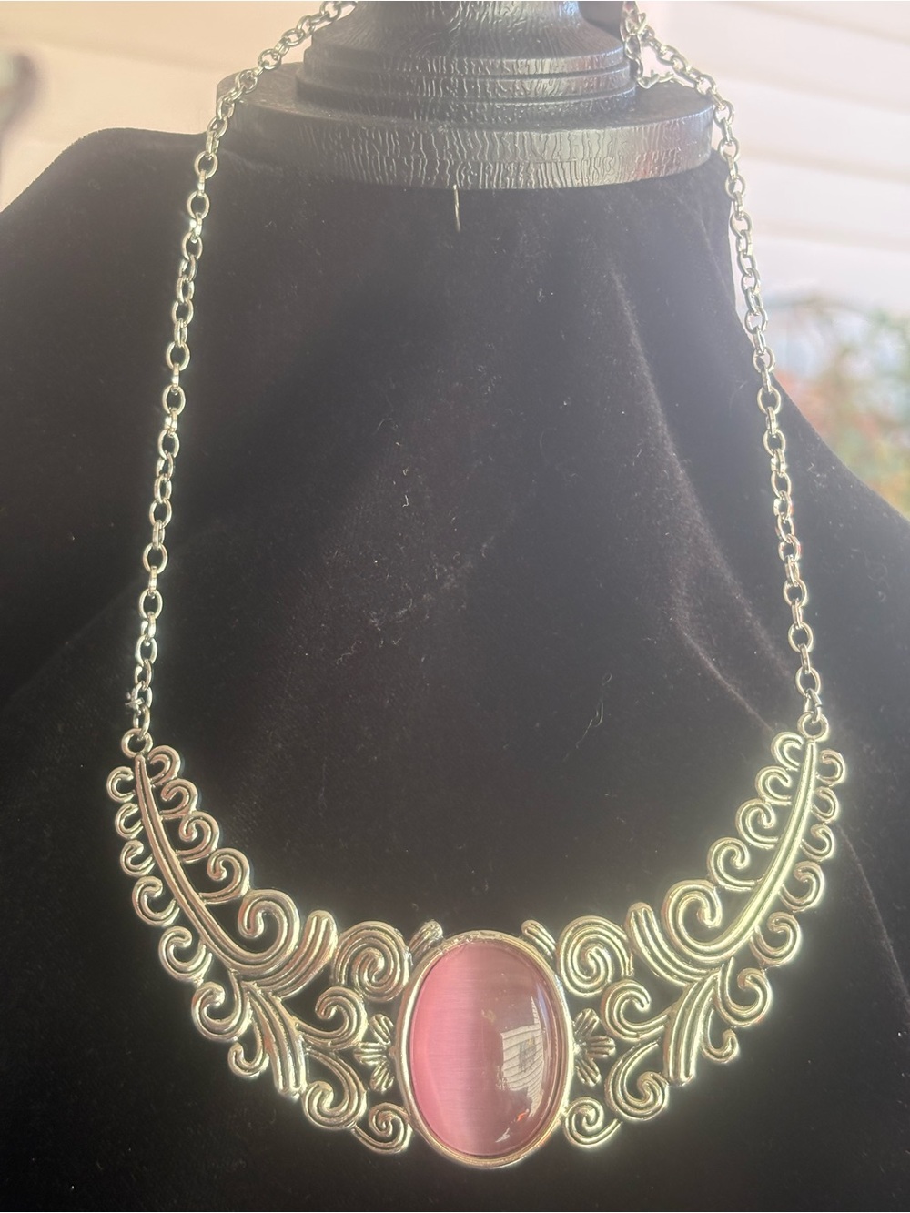 Pink Stone Ornate Filigree Necklace - Women Jewelry